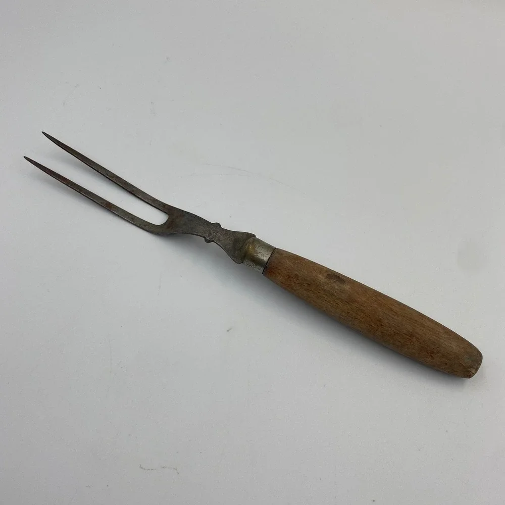Antique 1899 Patent Wood Handle Meat Carving Fork 2 Tine Primitive Victorian 10